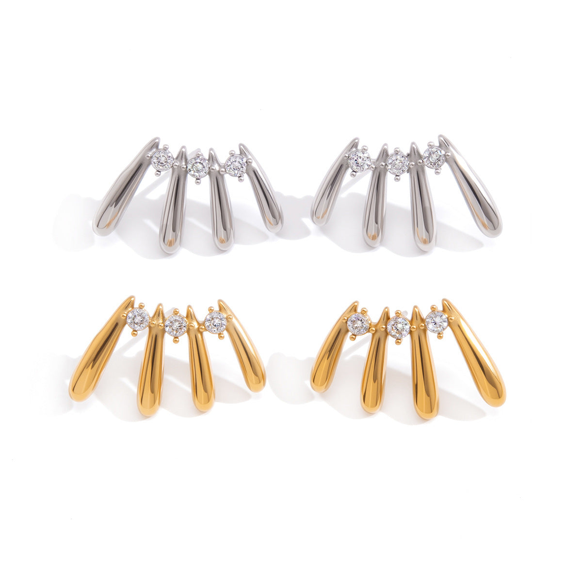 Stainless Steel Multi-layer Water Drop CZ Stud Earrings