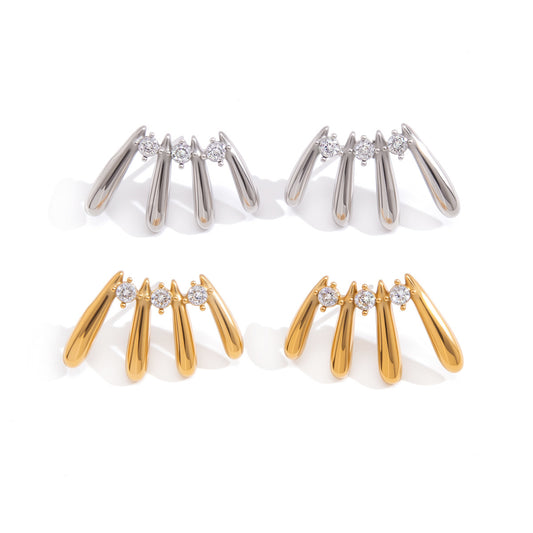 Stainless Steel Multi-layer Water Drop CZ Stud Earrings