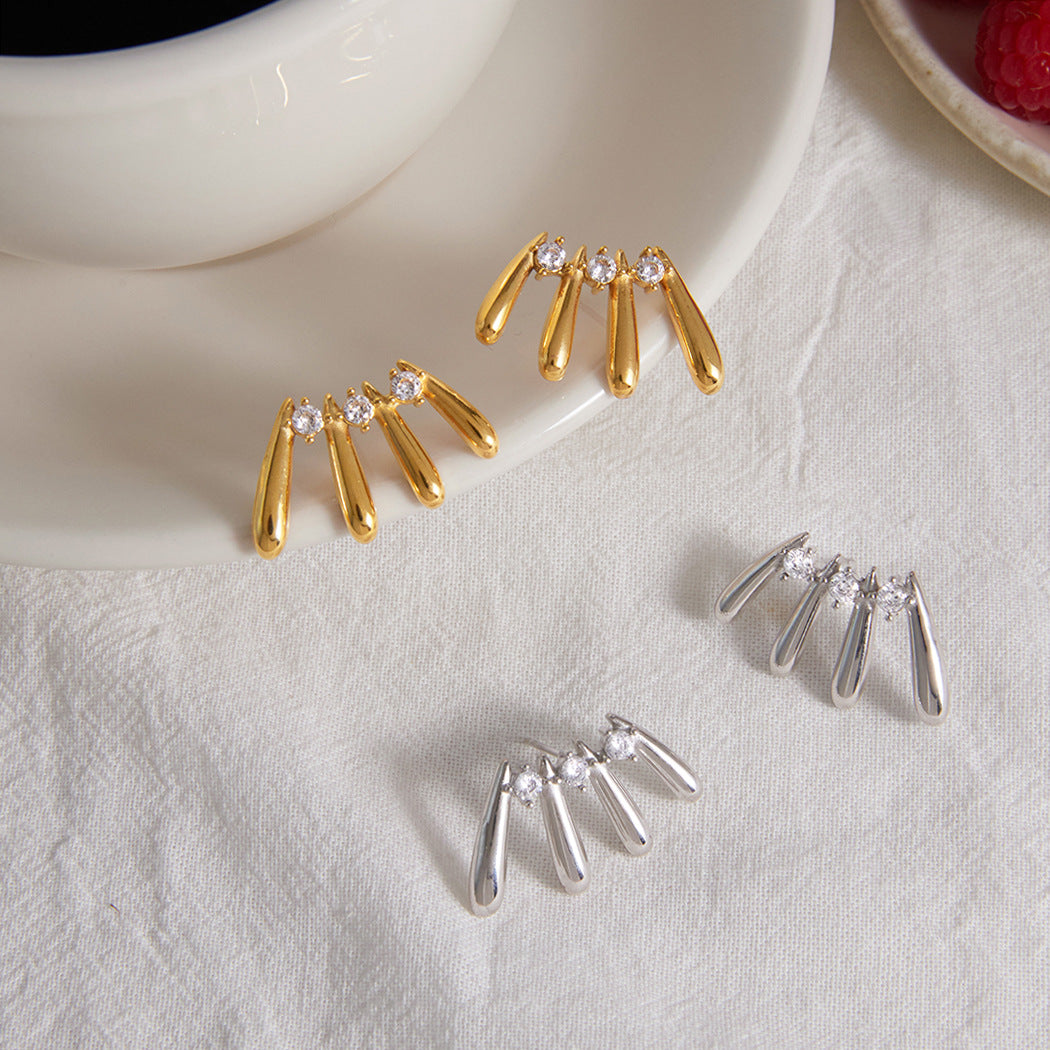 Stainless Steel Multi-layer Water Drop CZ Stud Earrings