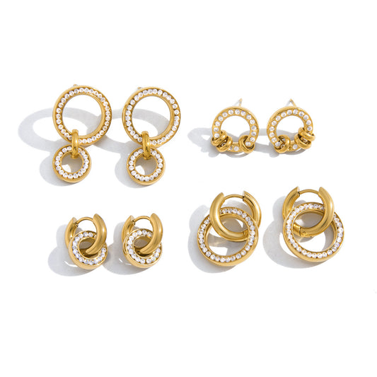 Stainless Steel White Cubic Zirconia Multi-ring Stud Earrings