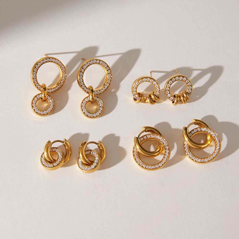 Stainless Steel White Cubic Zirconia Multi-ring Stud Earrings
