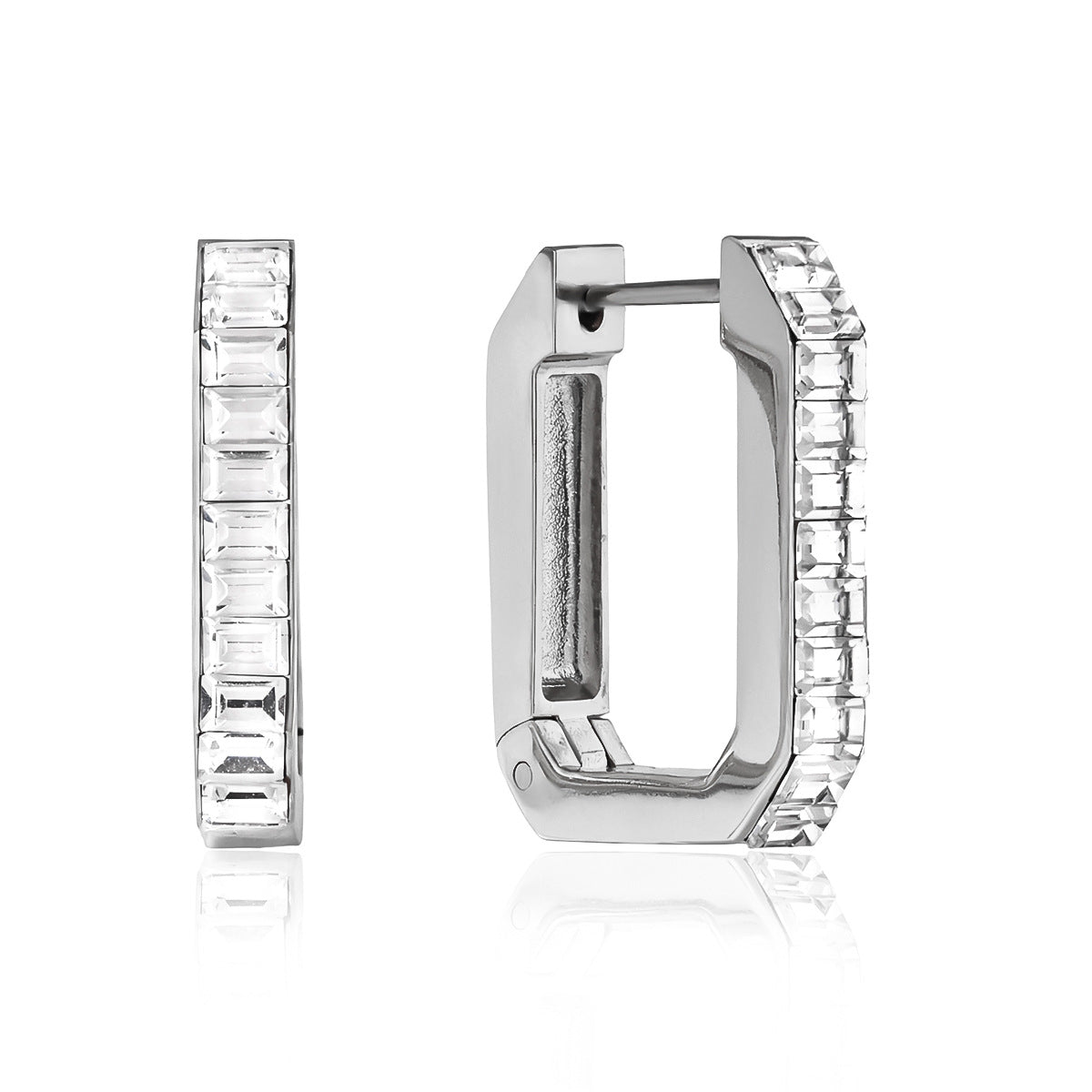 Stainless Steel White Cubic Zirconia U-shaped Hoop Earrings