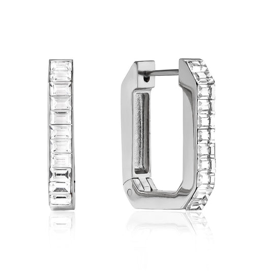 Stainless Steel White Cubic Zirconia U-shaped Hoop Earrings