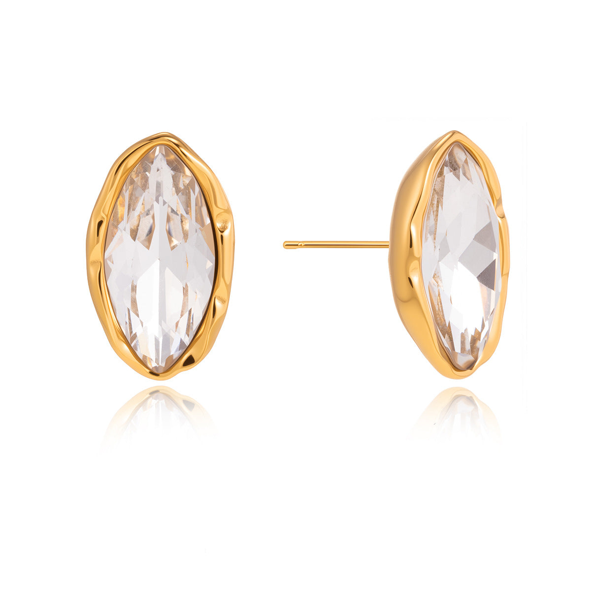 Stainless Steel Oval Rhinestone Stud Earrings