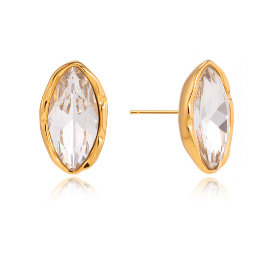 Stainless Steel Oval Rhinestone Stud Earrings