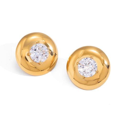 Stainless Steel White Cubic Zirconia Round Stud Earrings