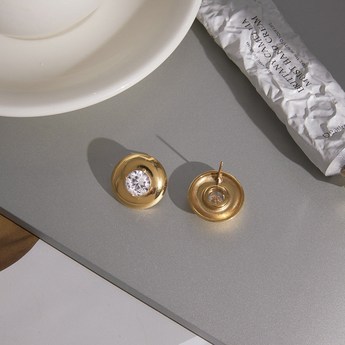 Stainless Steel White Cubic Zirconia Round Stud Earrings
