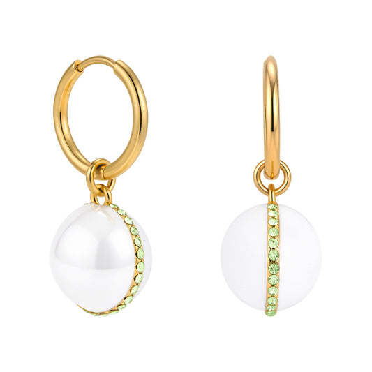 Stainless Steel White Enamel Tennis Ball Pendant Earrings