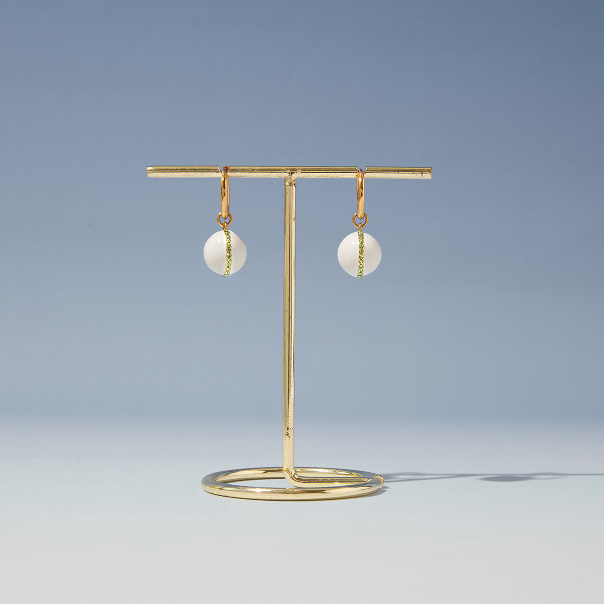 Stainless Steel White Enamel Tennis Ball Pendant Earrings