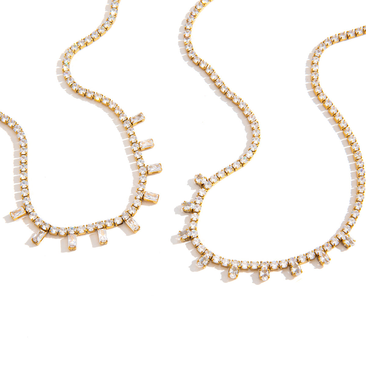 Stainless Steel White Cubic Zirconia Egg-shaped Pendant Necklace
