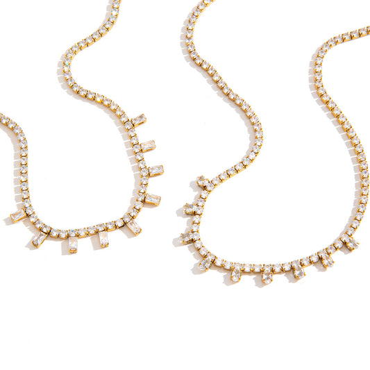 Stainless Steel White Cubic Zirconia Egg-shaped Pendant Necklace