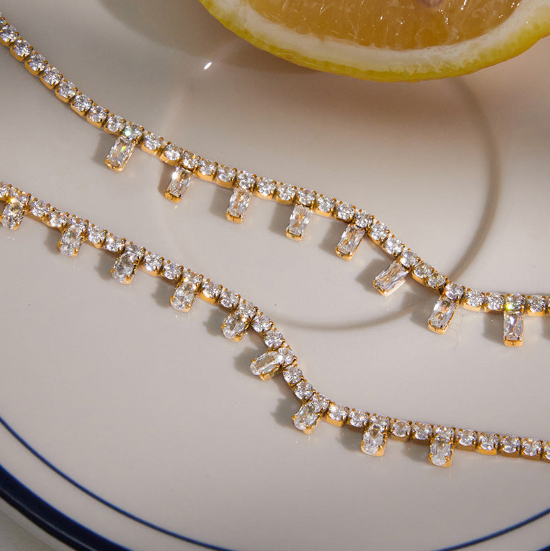 Stainless Steel White Cubic Zirconia Egg-shaped Pendant Necklace