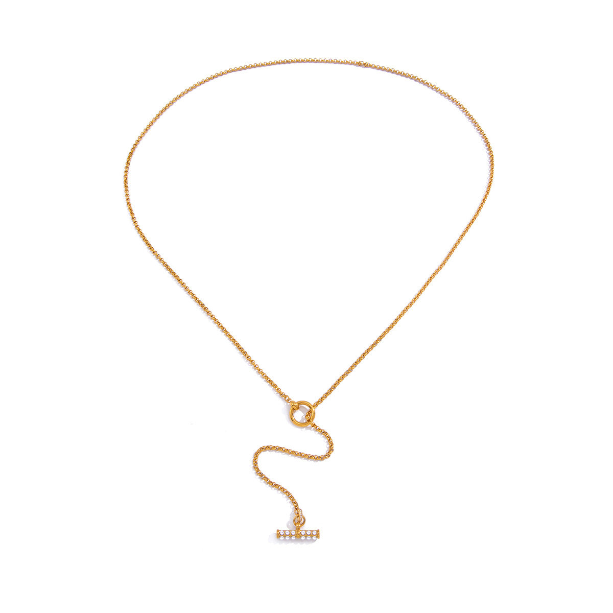 Stainless Steel Acrylic Pearl T-bar Cable Chain OT Clasp Necklace