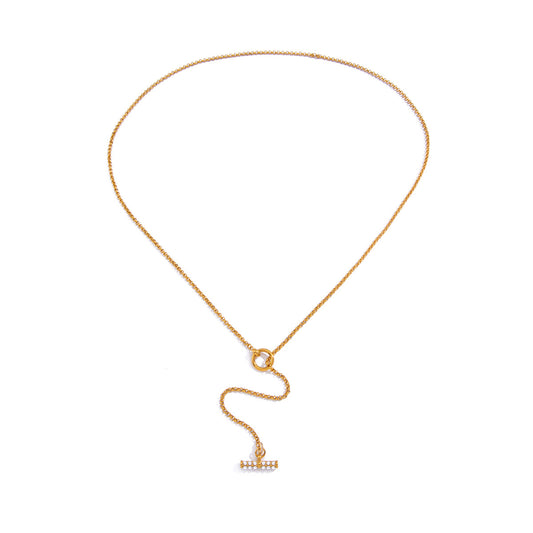 Stainless Steel Acrylic Pearl T-bar Cable Chain OT Clasp Necklace
