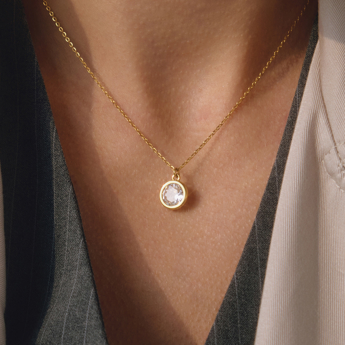 Stainless Steel Round CZ Pendant Necklace Bracelet Earrings Jewelry Set