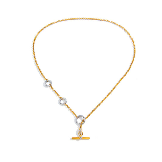 Stainless Steel White Rhinestone T-bar OT Clasp Cable Chain Necklace