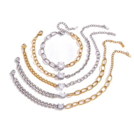 Stainless Steel Cubic Zirconia Chain Bracelet