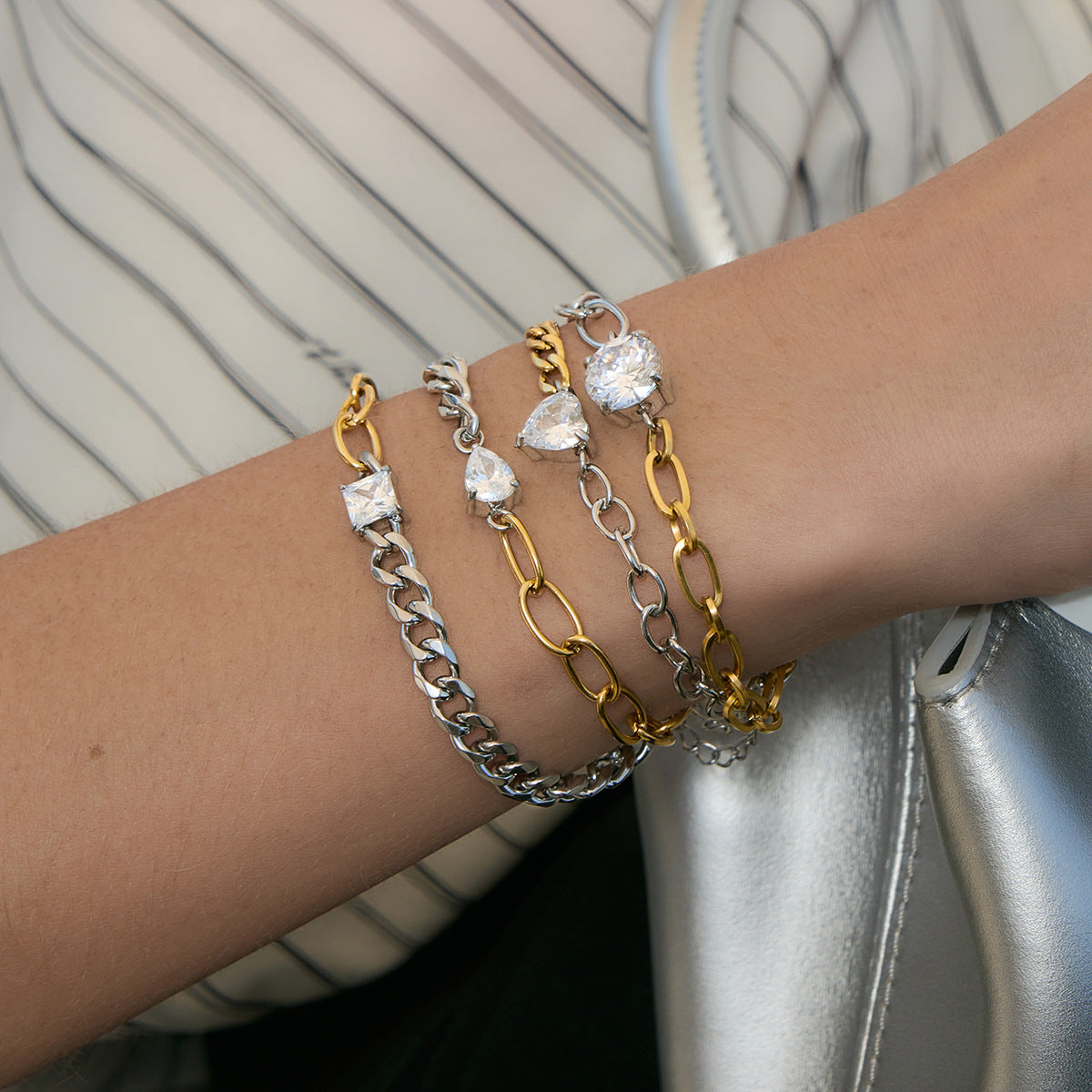 Stainless Steel Cubic Zirconia Chain Bracelet
