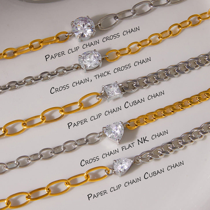 Stainless Steel Cubic Zirconia Chain Bracelet