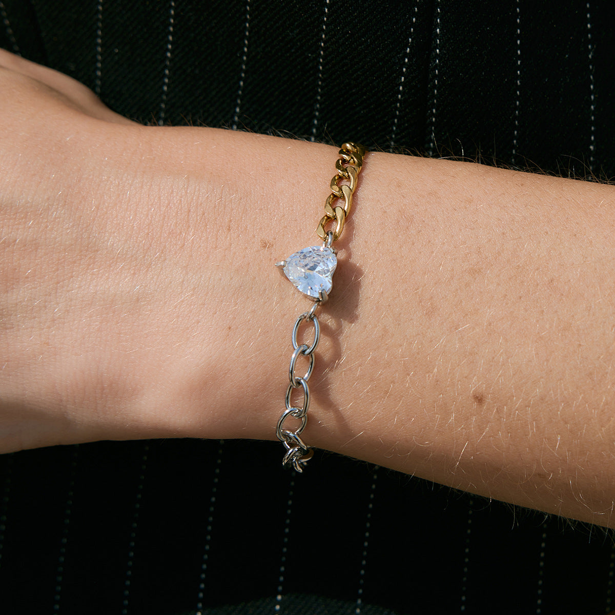 Stainless Steel Cubic Zirconia Chain Bracelet
