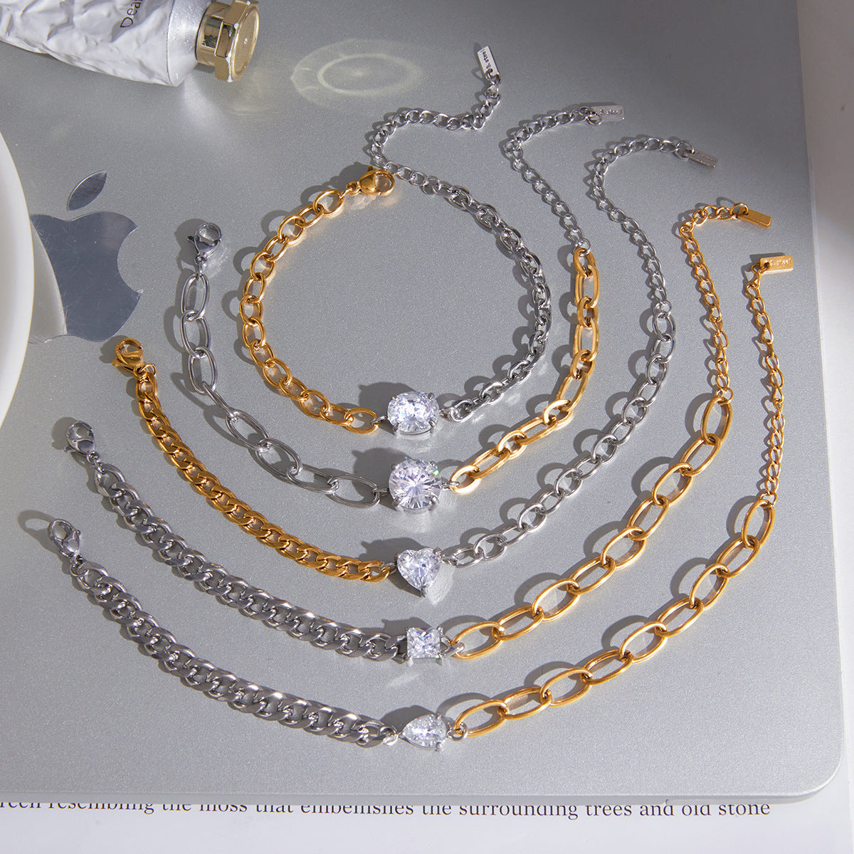 Stainless Steel Cubic Zirconia Chain Bracelet