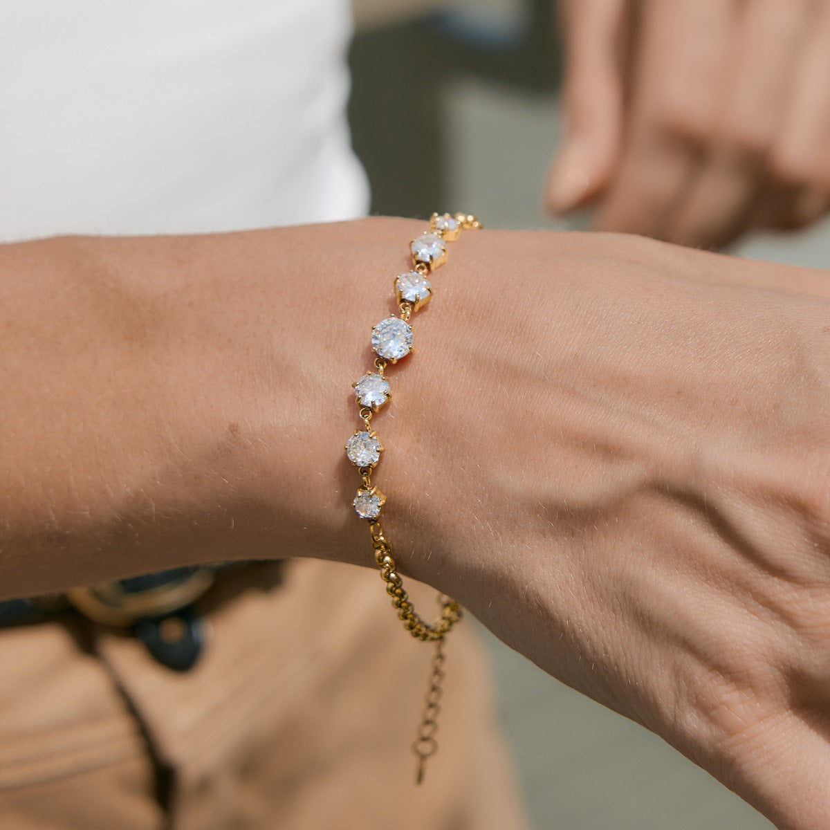 Stainless Steel White Round Gradient Cubic Zirconia Bracelet