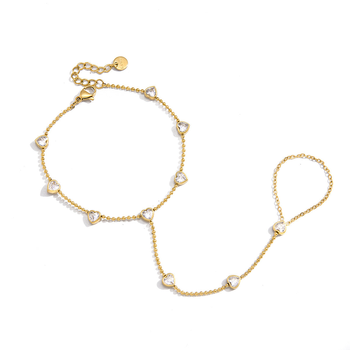 Stainless Steel Heart Cubic Zirconia Hand Chain Bracelet