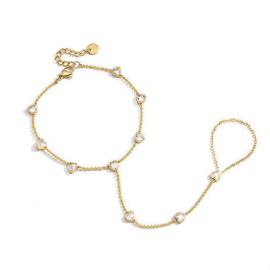 Stainless Steel Heart Cubic Zirconia Hand Chain Bracelet