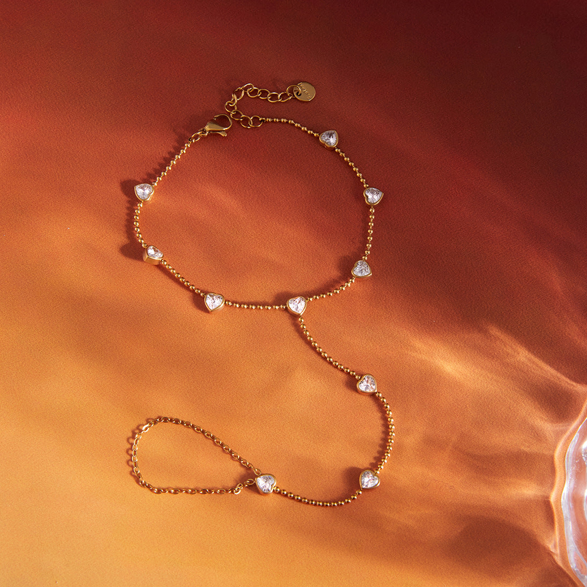 Stainless Steel Heart Cubic Zirconia Hand Chain Bracelet