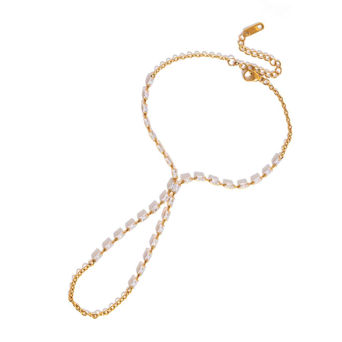 Stainless Steel White Square Cubic Zirconia Hand Chain Bracelet