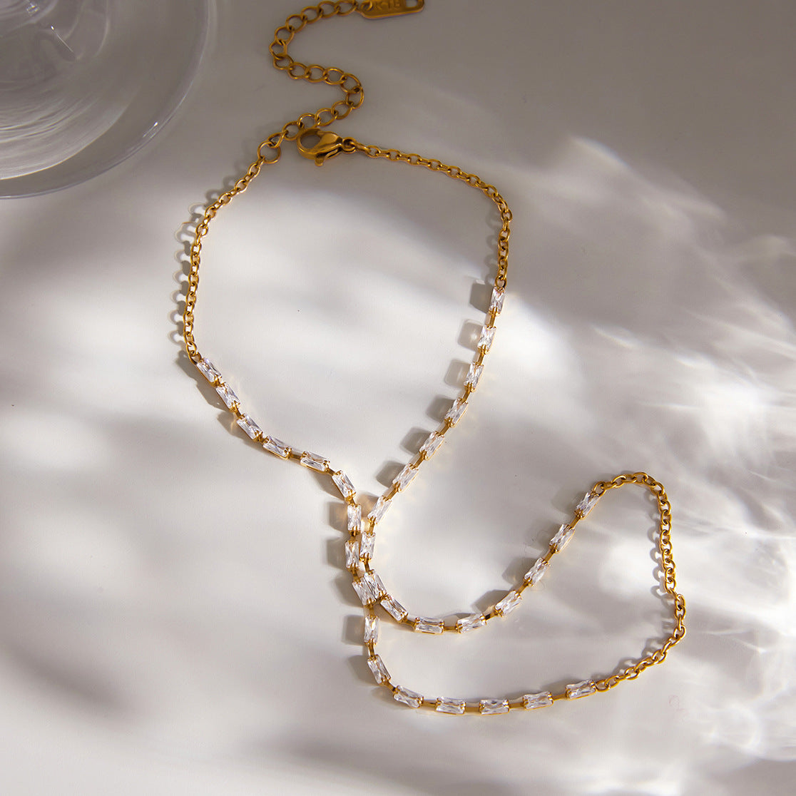 Stainless Steel White Square Cubic Zirconia Hand Chain Bracelet