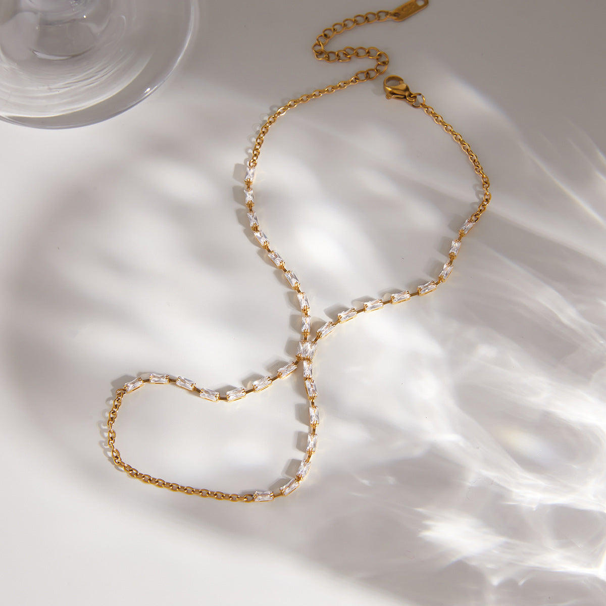 Stainless Steel White Square Cubic Zirconia Hand Chain Bracelet