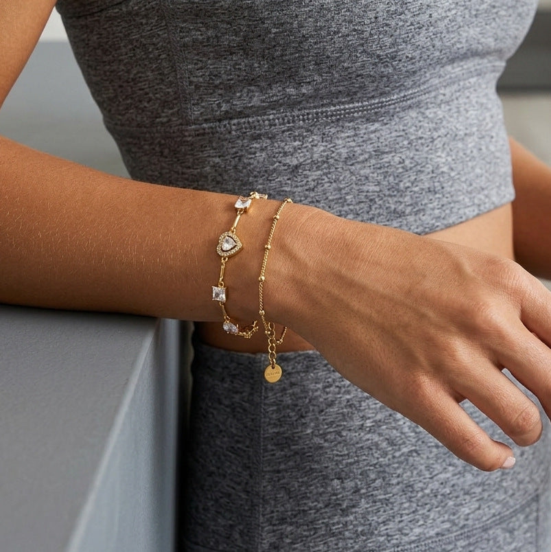 Stainless Steel 18K Gold PVD Heart Cubic Zirconia Bracelet