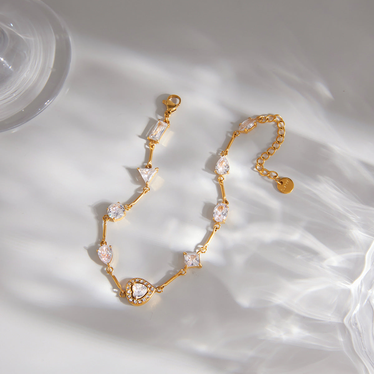 Stainless Steel 18K Gold PVD Heart Cubic Zirconia Bracelet