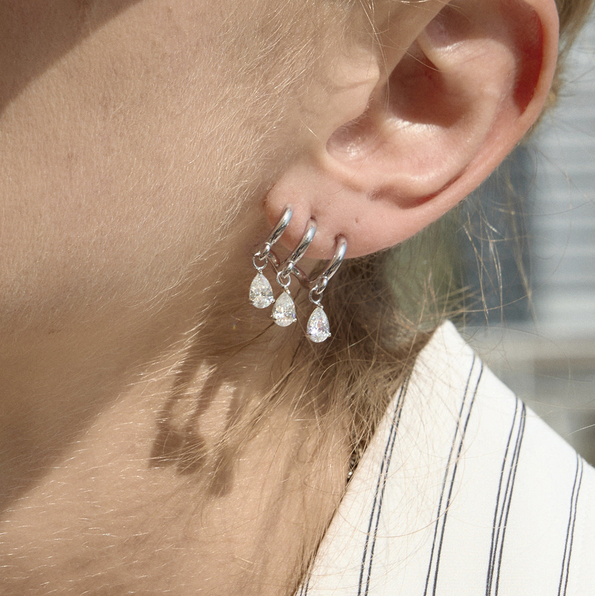 Stainless Steel CZ Three-layer Hollow C-shaped Stud Earrings