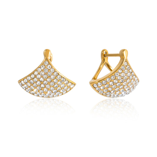 Stainless Steel Fan-shaped White Rhinestone Huggie Earrings