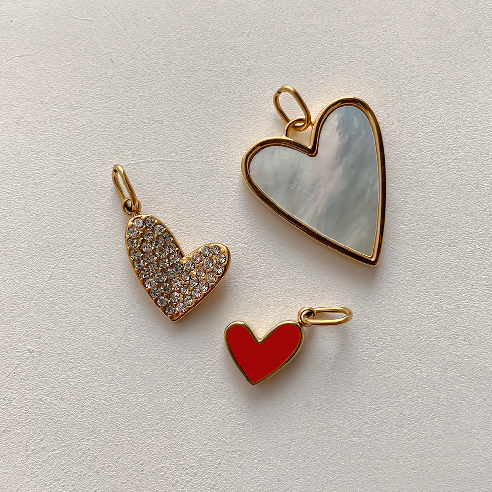 Stainless Steel Diamond-encrusted Heart Necklace Pendant