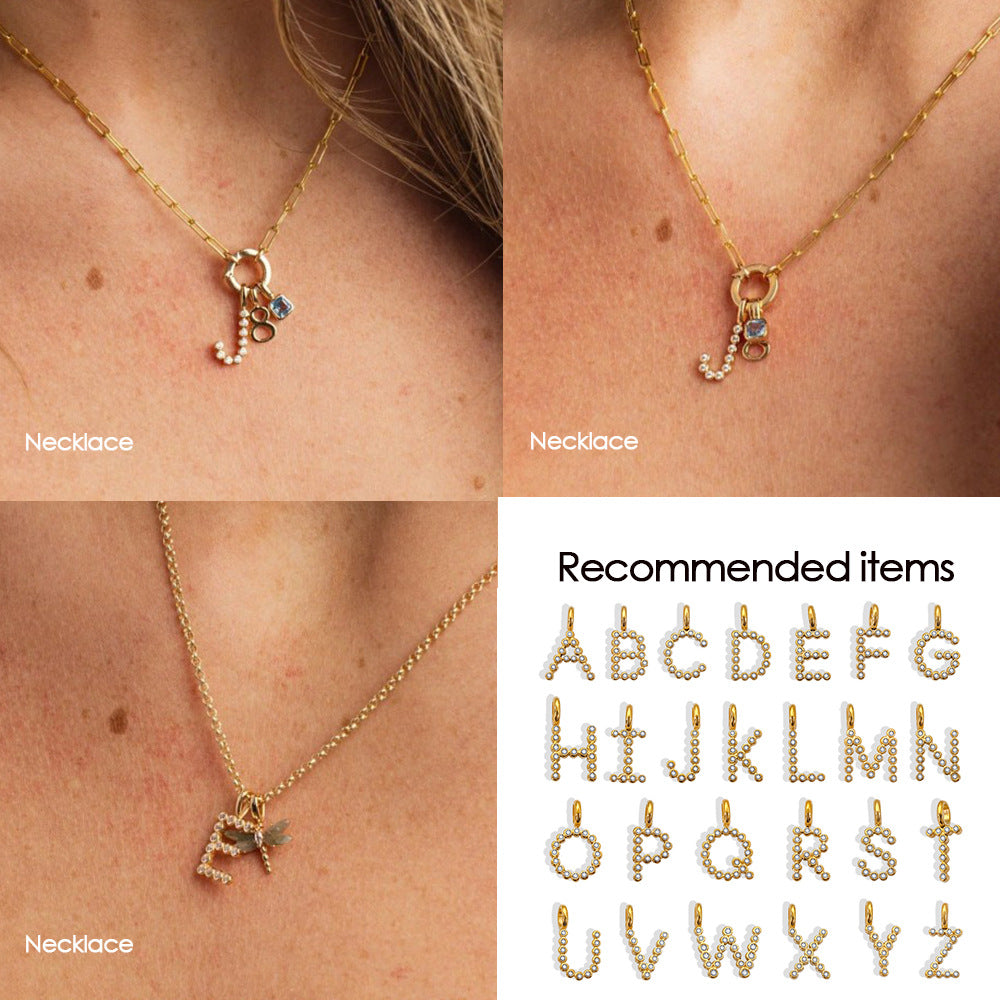 Stainless Steel English Letter Cubic Zirconia Pendant