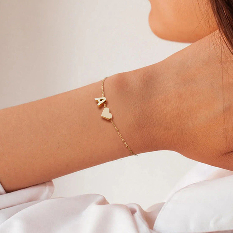 Stainless Steel 26-letter DIY Heart Bracelet