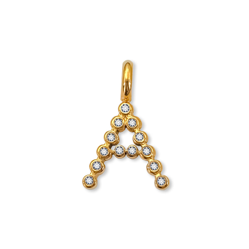 Stainless Steel English Letter Cubic Zirconia Pendant