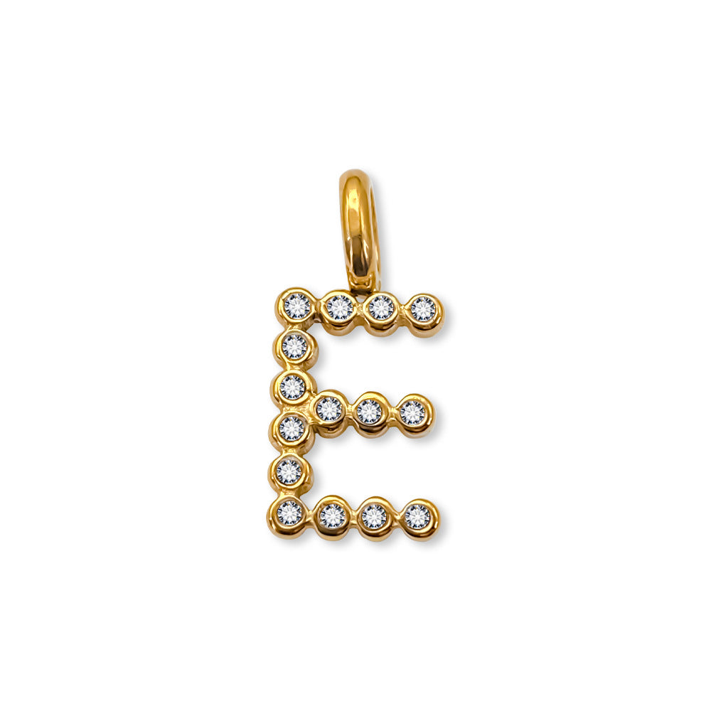 Stainless Steel English Letter Cubic Zirconia Pendant