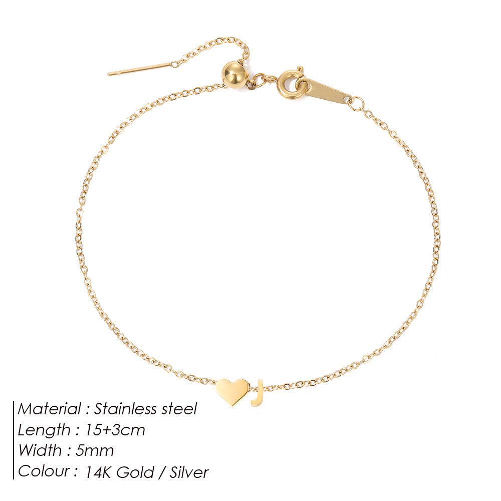Stainless Steel 26-letter DIY Heart Bracelet