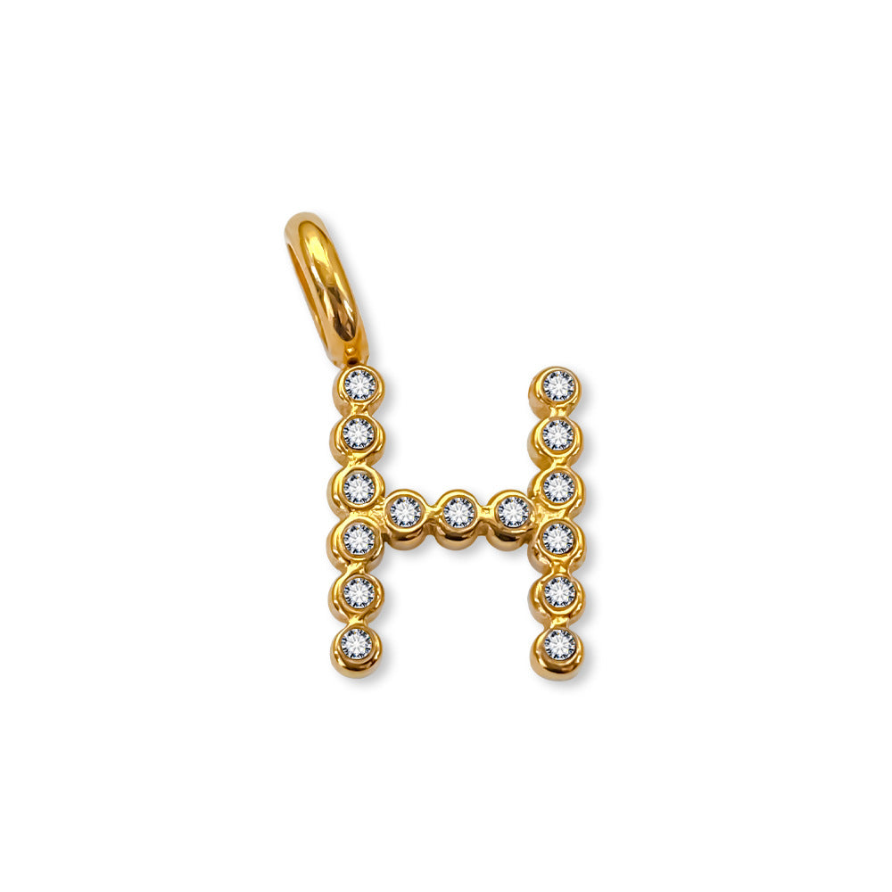 Stainless Steel English Letter Cubic Zirconia Pendant