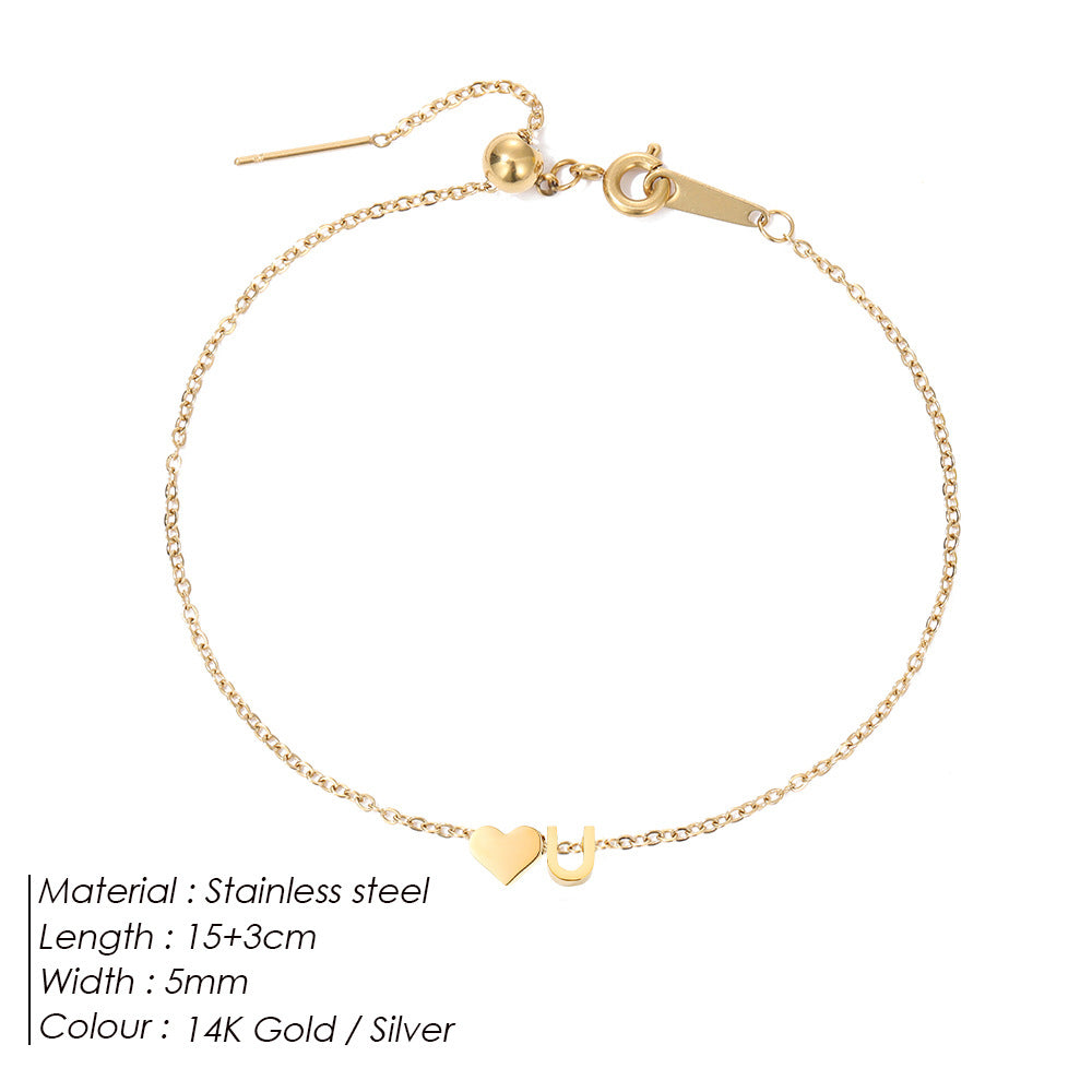 Stainless Steel 26-letter DIY Heart Bracelet