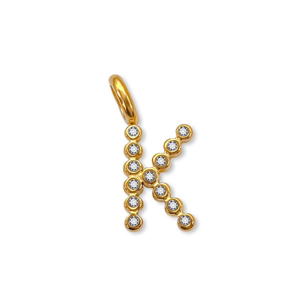 Stainless Steel English Letter Cubic Zirconia Pendant