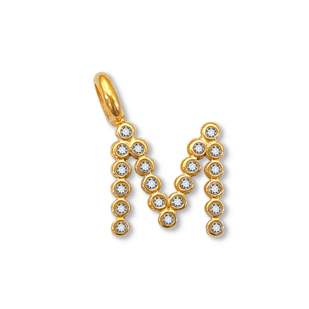 Stainless Steel English Letter Cubic Zirconia Pendant