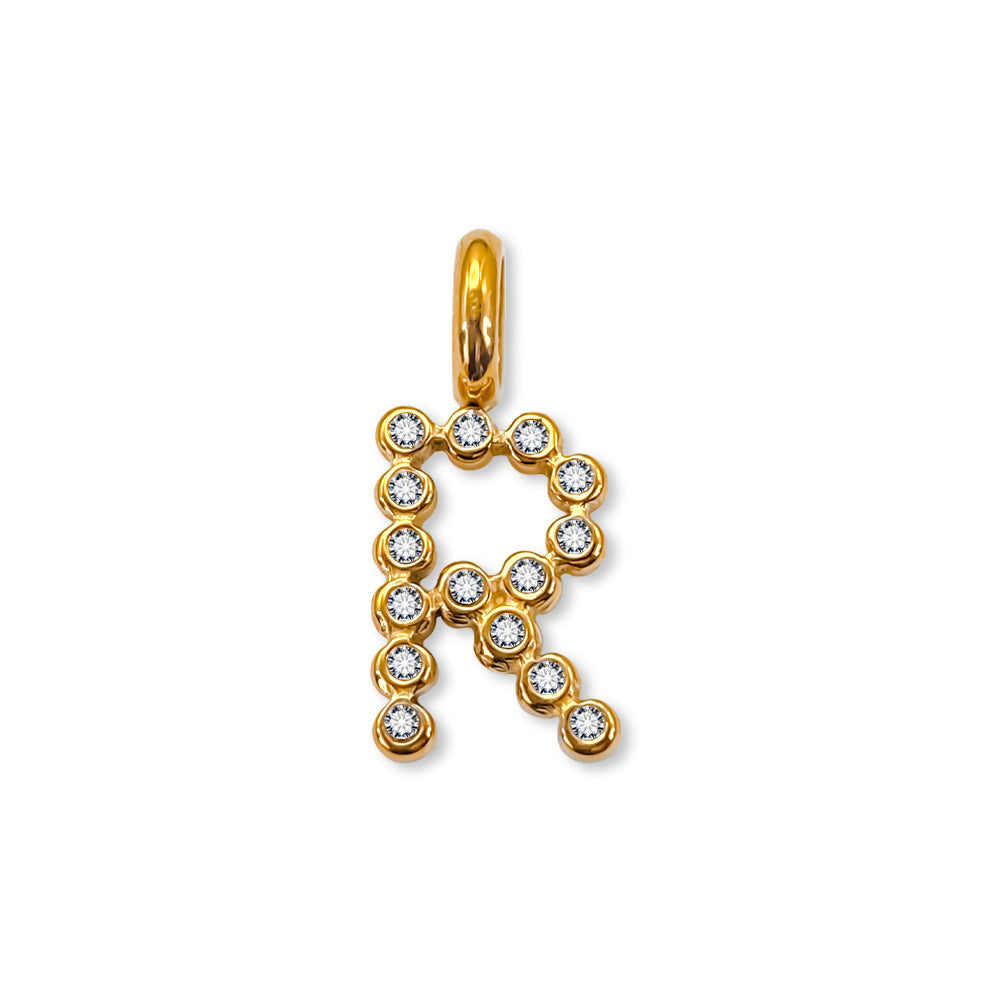 Stainless Steel English Letter Cubic Zirconia Pendant
