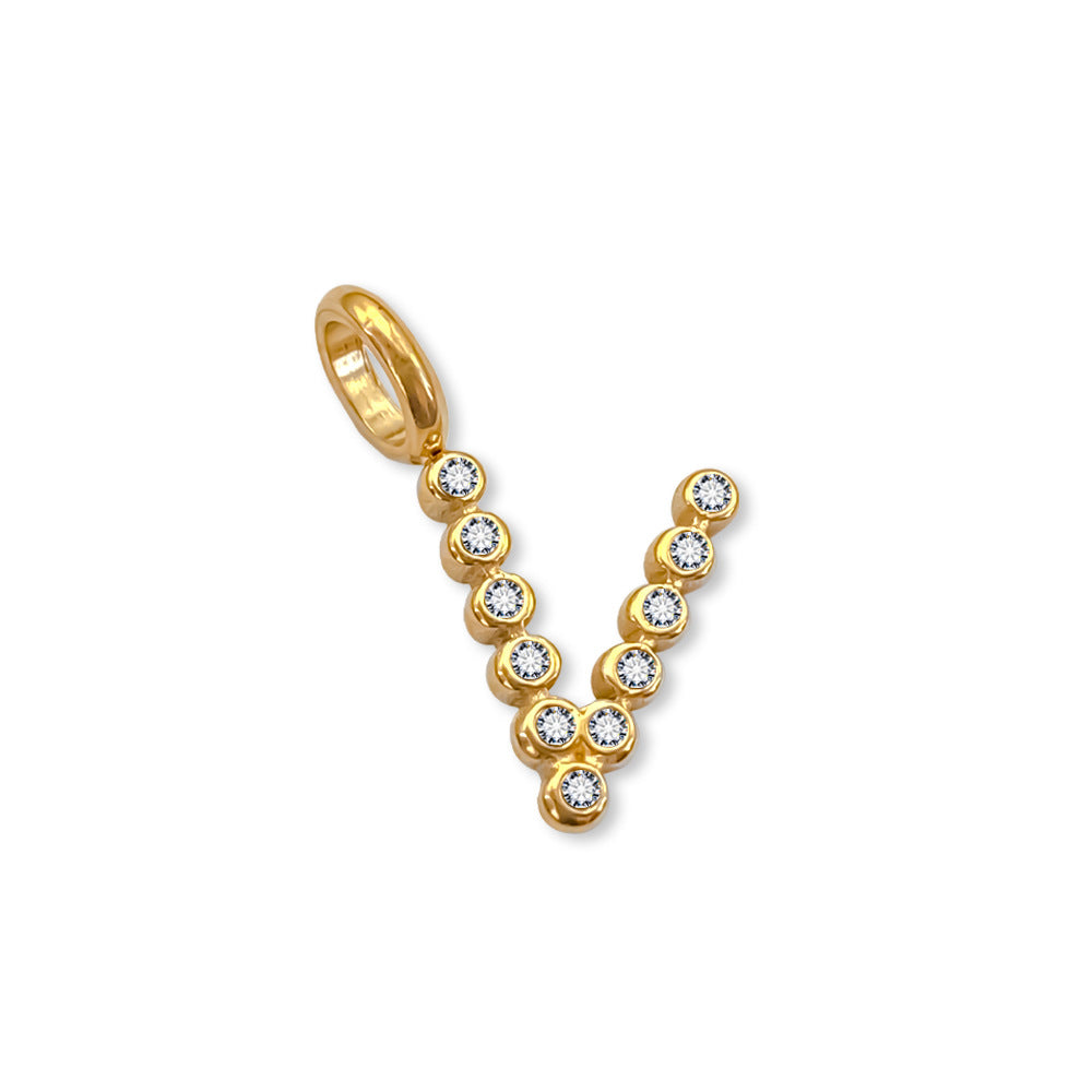 Stainless Steel English Letter Cubic Zirconia Pendant