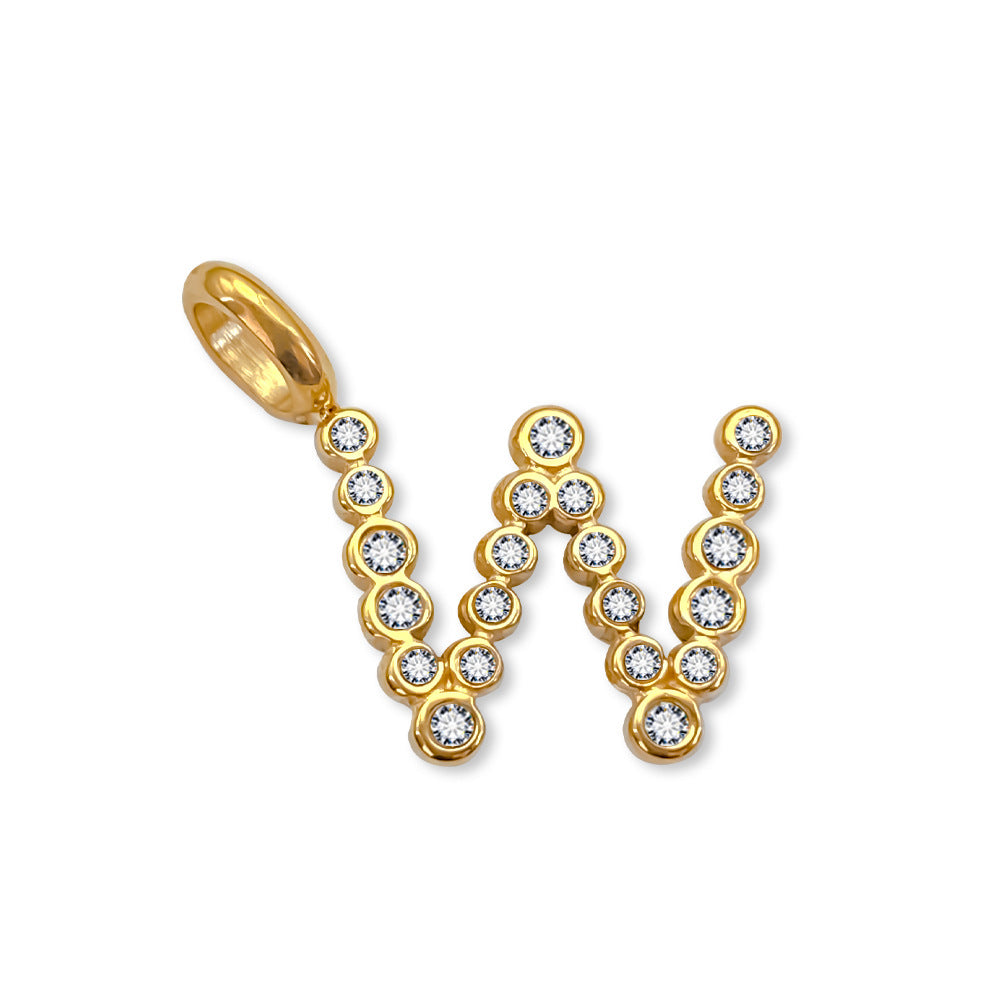 Stainless Steel English Letter Cubic Zirconia Pendant