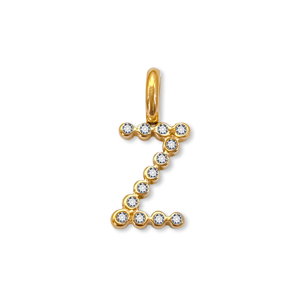 Stainless Steel English Letter Cubic Zirconia Pendant